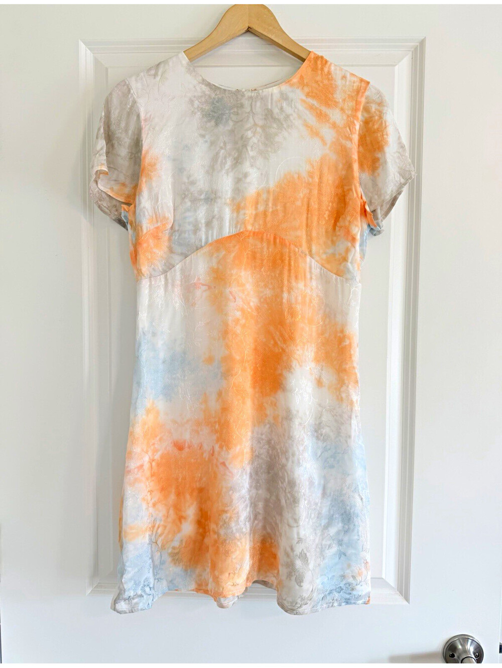 House of Harlow 1960 Tie-Dye Watercolor Mini Dress Orange & Grey Jacquard M Boho